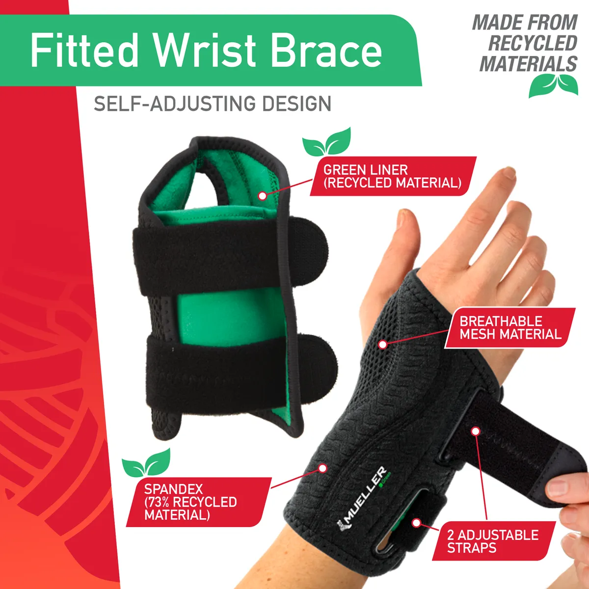 Mueller Green Fitted Wrist Brace, Right Hand, Unisex, Small/Medium- Black - Image 3