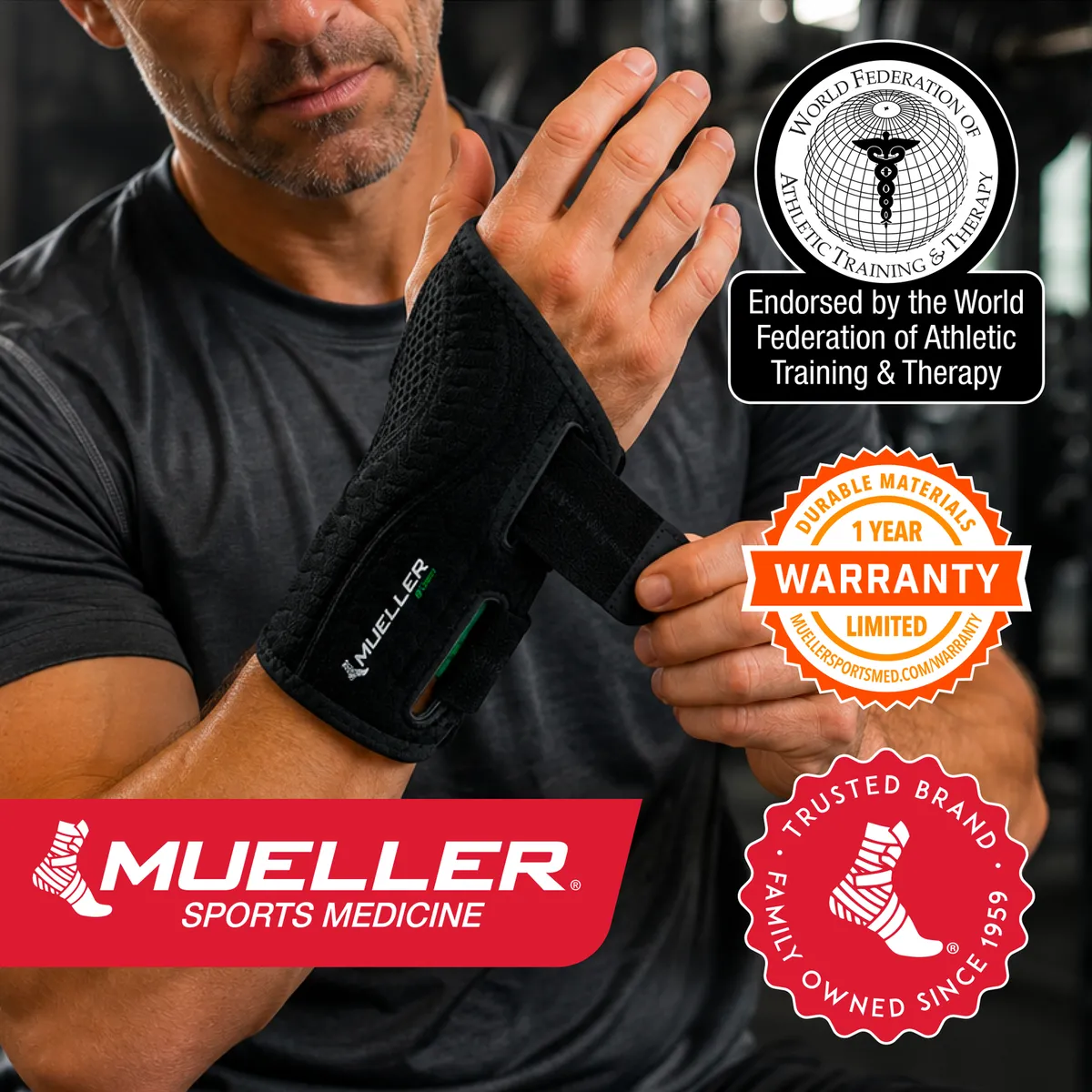 Mueller Green Fitted Wrist Brace, Right Hand, Unisex, Small/Medium- Black - Image 7