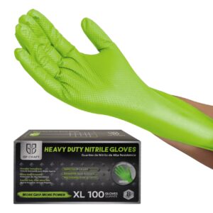 Heavy Duty Green Diamond Textured 8 mil Nitrile Gloves