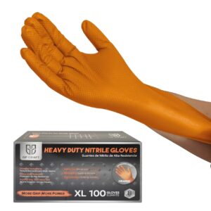 Heavy Duty Orange Diamond Textured 8 mil Nitrile Gloves